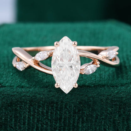 1 CT Marquise Twisted Pave Moissanite Engagement Ring