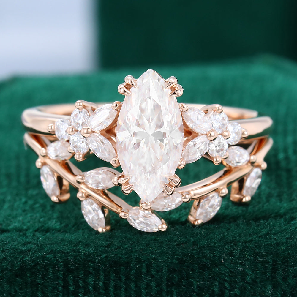 0.9 CT Marquise Cluster Moissanite Bridal Set