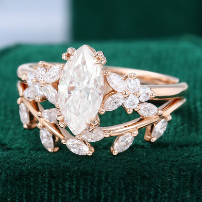 0.9 CT Marquise Cluster Moissanite Bridal Set