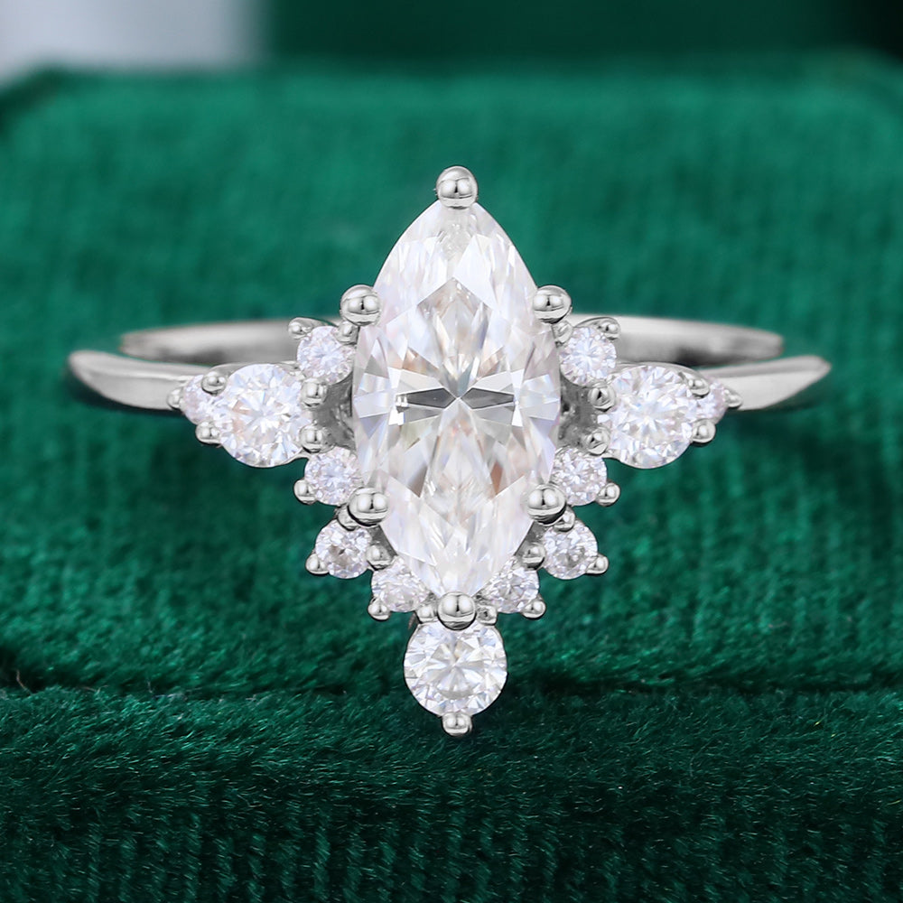 0.90 CT Marquise Cluster Moissanite Engagement Ring