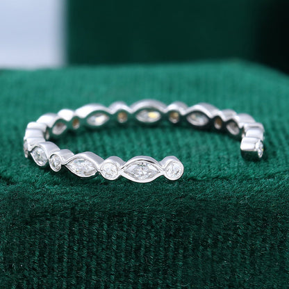 0.38 TCW Marquise & Round Open Shank Moissanite Wedding Band