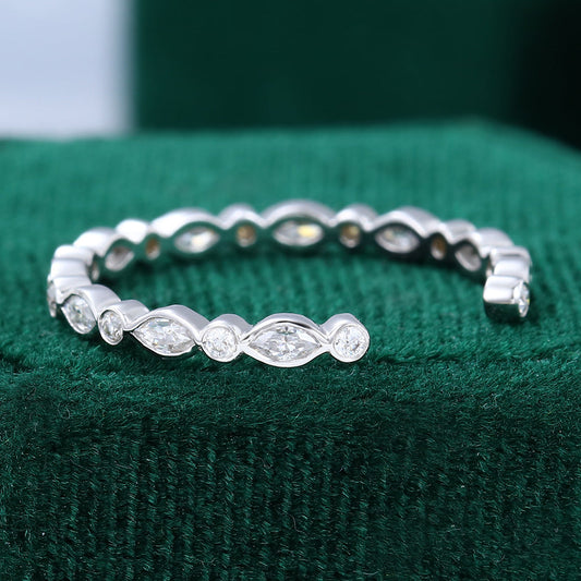 0.38 TCW Marquise & Round Open Shank Moissanite Wedding Band