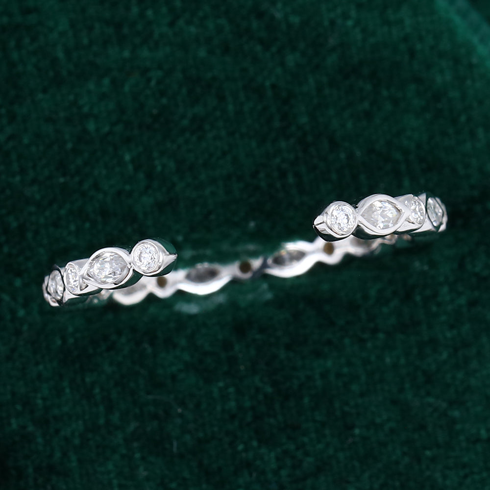 0.38 TCW Marquise & Round Open Shank Moissanite Wedding Band