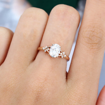 1.33 CT Oval Cluster Moissanite Engagement Ring