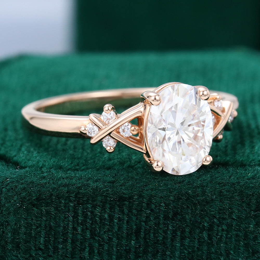 1.33 CT Oval Cluster Moissanite Engagement Ring