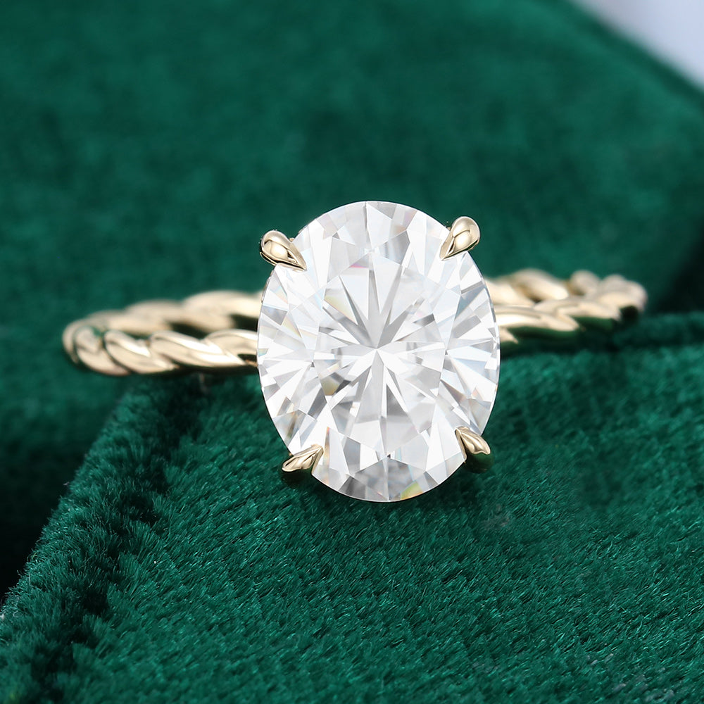 2.72 CT Oval Hidden Halo Twisted Shank Moissanite Engagement Ring
