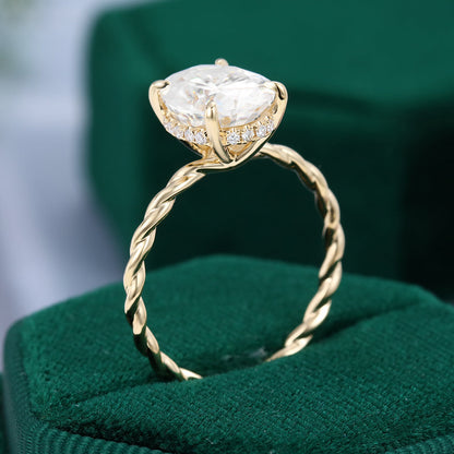 2.72 CT Oval Hidden Halo Twisted Shank Moissanite Engagement Ring