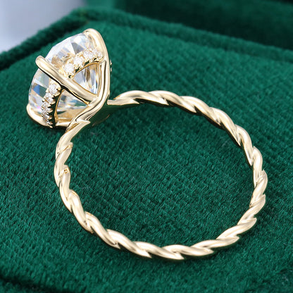 2.72 CT Oval Hidden Halo Twisted Shank Moissanite Engagement Ring