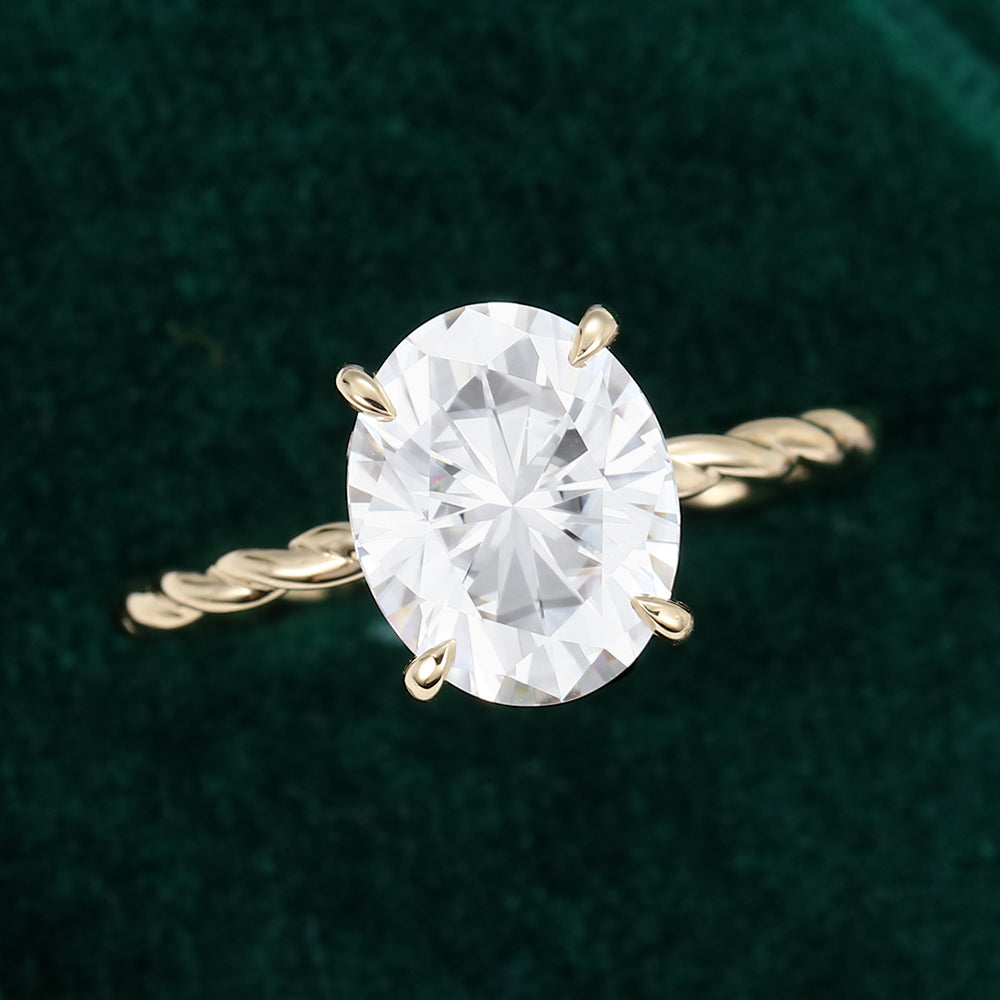 2.72 CT Oval Hidden Halo Twisted Shank Moissanite Engagement Ring