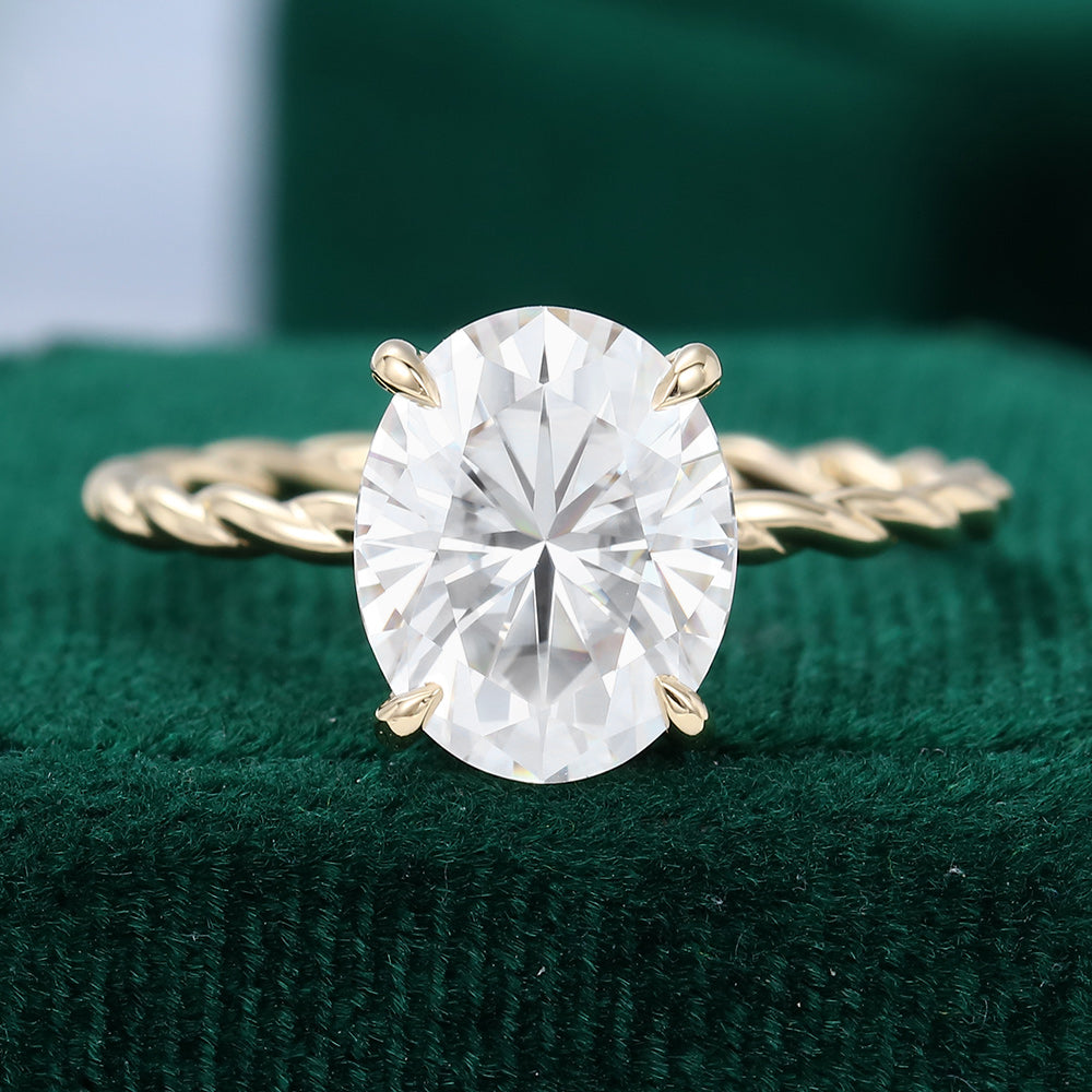 2.72 CT Oval Hidden Halo Twisted Shank Moissanite Engagement Ring