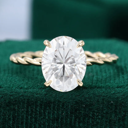 2.72 CT Oval Hidden Halo Twisted Shank Moissanite Engagement Ring