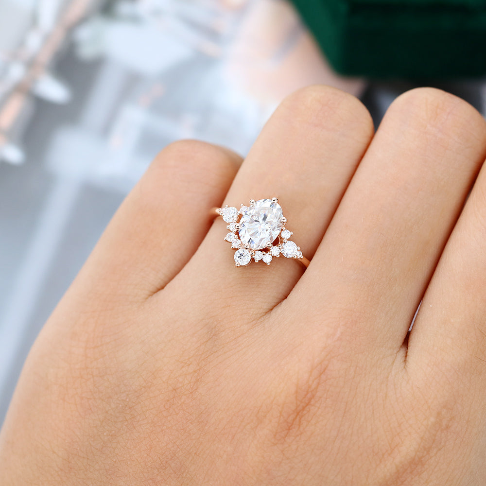 1.5 CT Oval Cluster Moissanite Engagement Ring