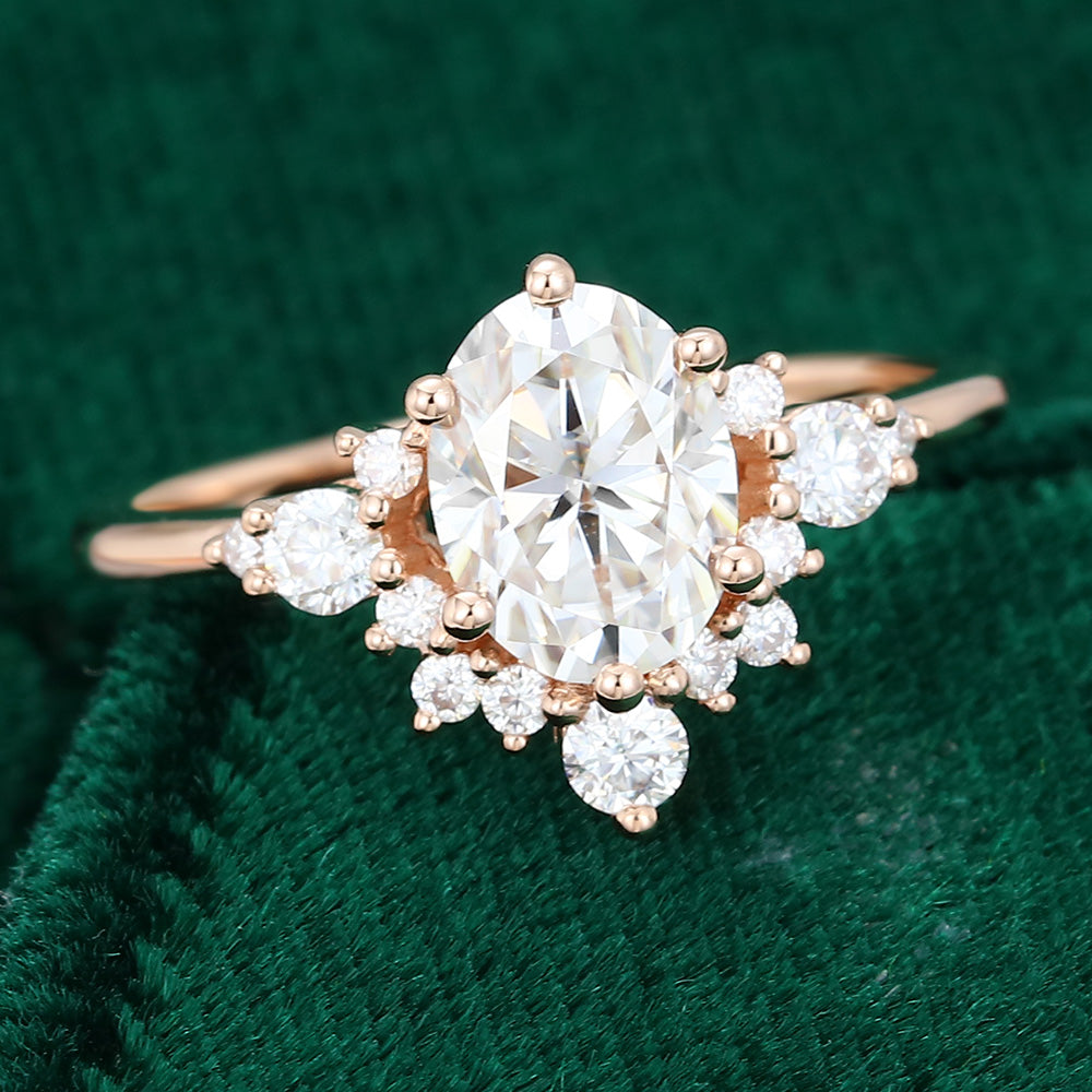 1.5 CT Oval Cluster Moissanite Engagement Ring