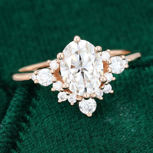 1.5 CT Oval Cluster Moissanite Engagement Ring