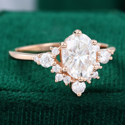 1.5 CT Oval Cluster Moissanite Engagement Ring