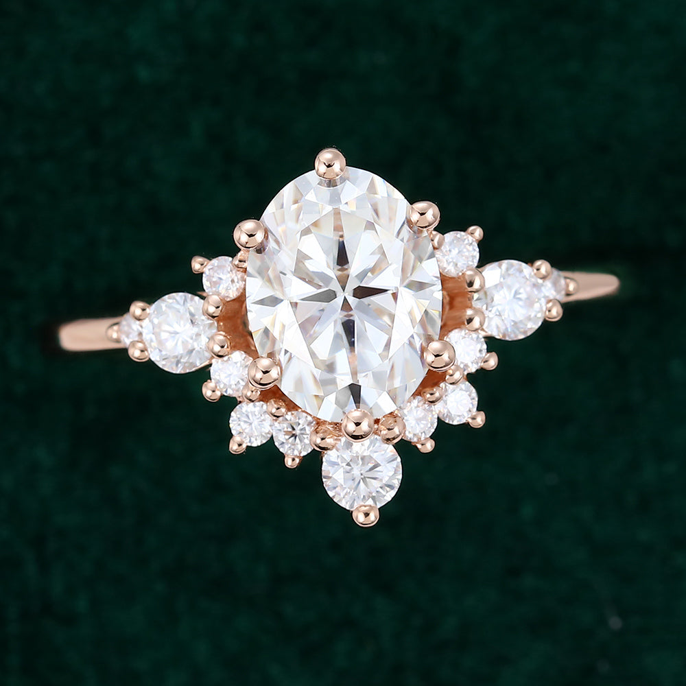 1.5 CT Oval Cluster Moissanite Engagement Ring