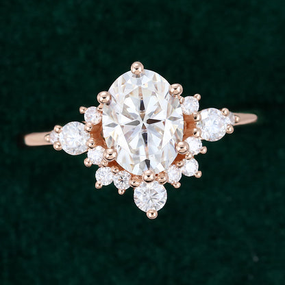1.5 CT Oval Cluster Moissanite Engagement Ring
