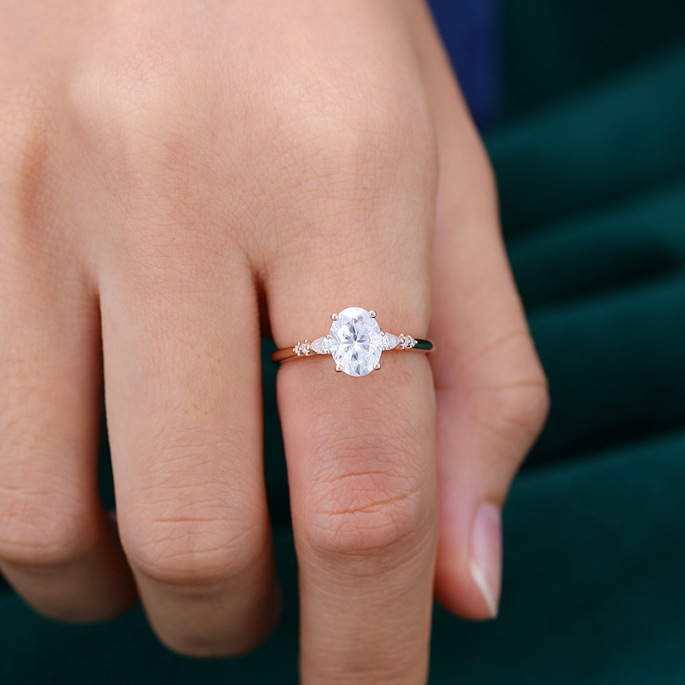 1.5 CT Oval Cluster Moissanite Engagement Ring