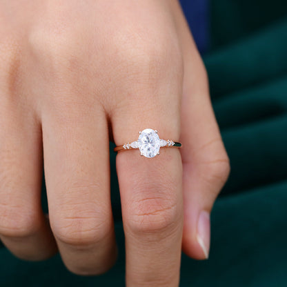 1.5 CT Oval Cluster Moissanite Engagement Ring