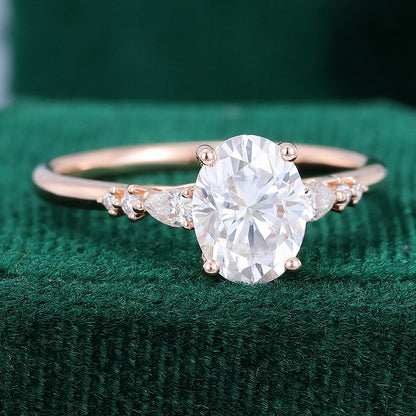 1.5 CT Oval Cluster Moissanite Engagement Ring