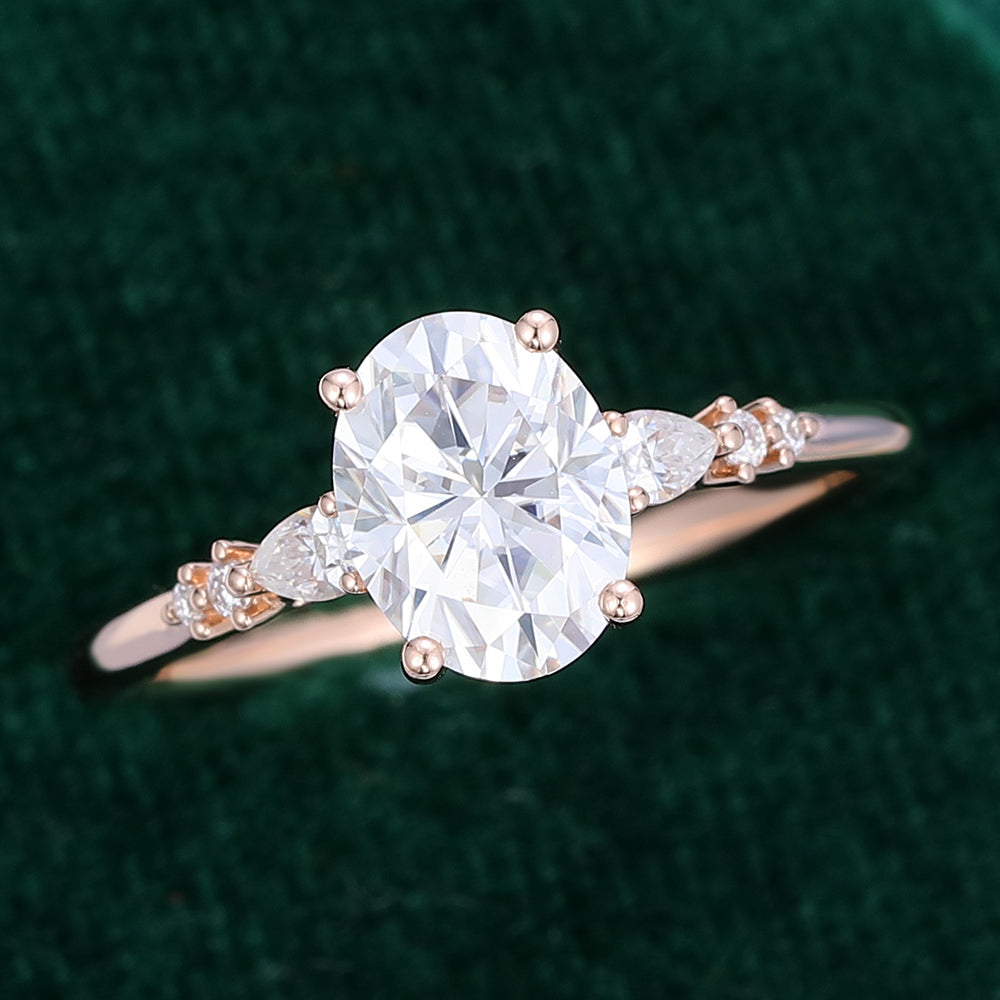 1.5 CT Oval Cluster Moissanite Engagement Ring