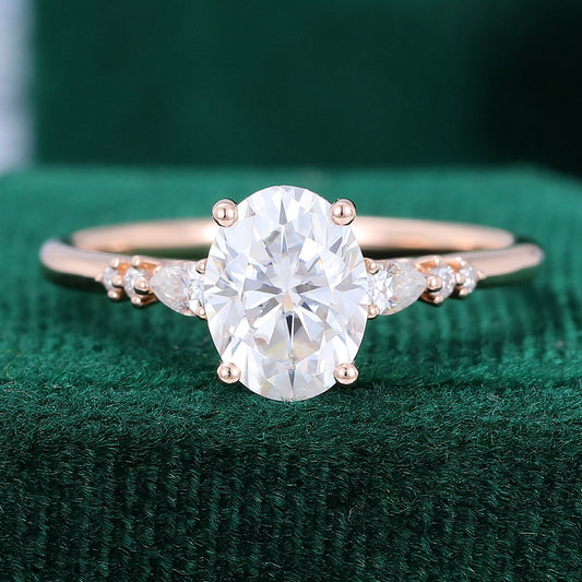 1.5 CT Oval Cluster Moissanite Engagement Ring