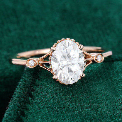 1.33 CT Oval Three Stone Moissanite Engagement Ring
