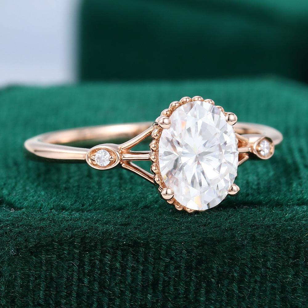 1.33 CT Oval Three Stone Moissanite Engagement Ring