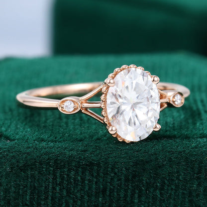 1.33 CT Oval Three Stone Moissanite Engagement Ring