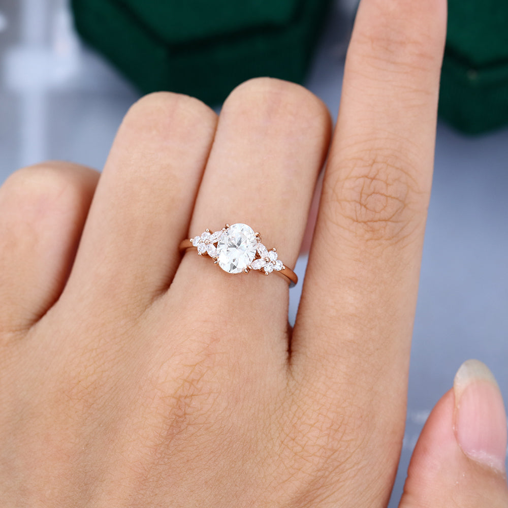 1.33 CT Oval Cluster Moissanite Engagement Ring