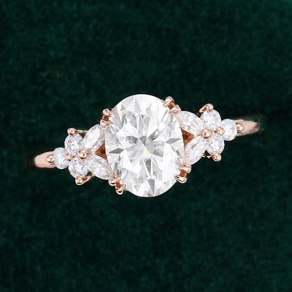 1.33 CT Oval Cluster Moissanite Engagement Ring