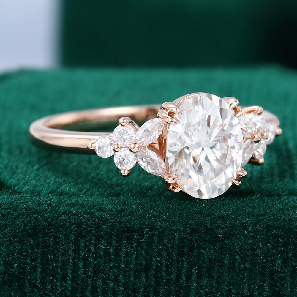 1.33 CT Oval Cluster Moissanite Engagement Ring