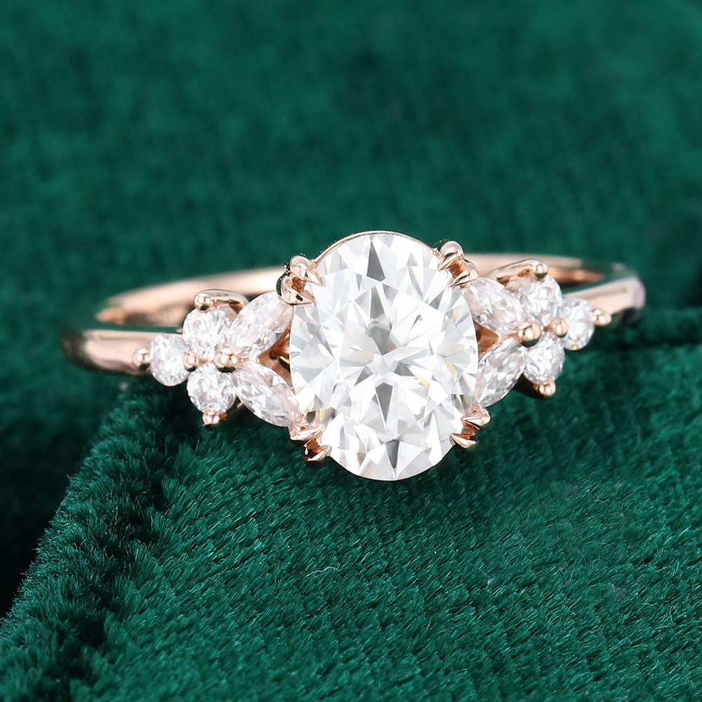 1.33 CT Oval Cluster Moissanite Engagement Ring
