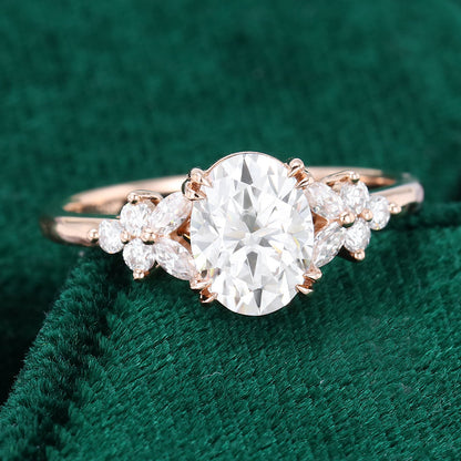 1.33 CT Oval Cluster Moissanite Engagement Ring
