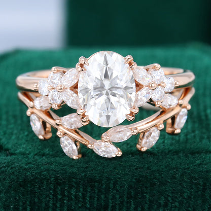 1.33 CT Oval Cluster Moissanite Bridal Set