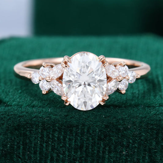 1.33 CT Oval Cluster Moissanite Engagement Ring