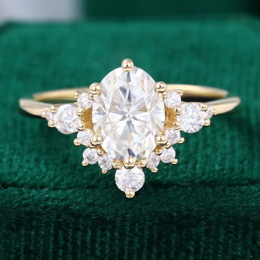 1.5 CT Oval Cluster Moissanite Engagement Ring