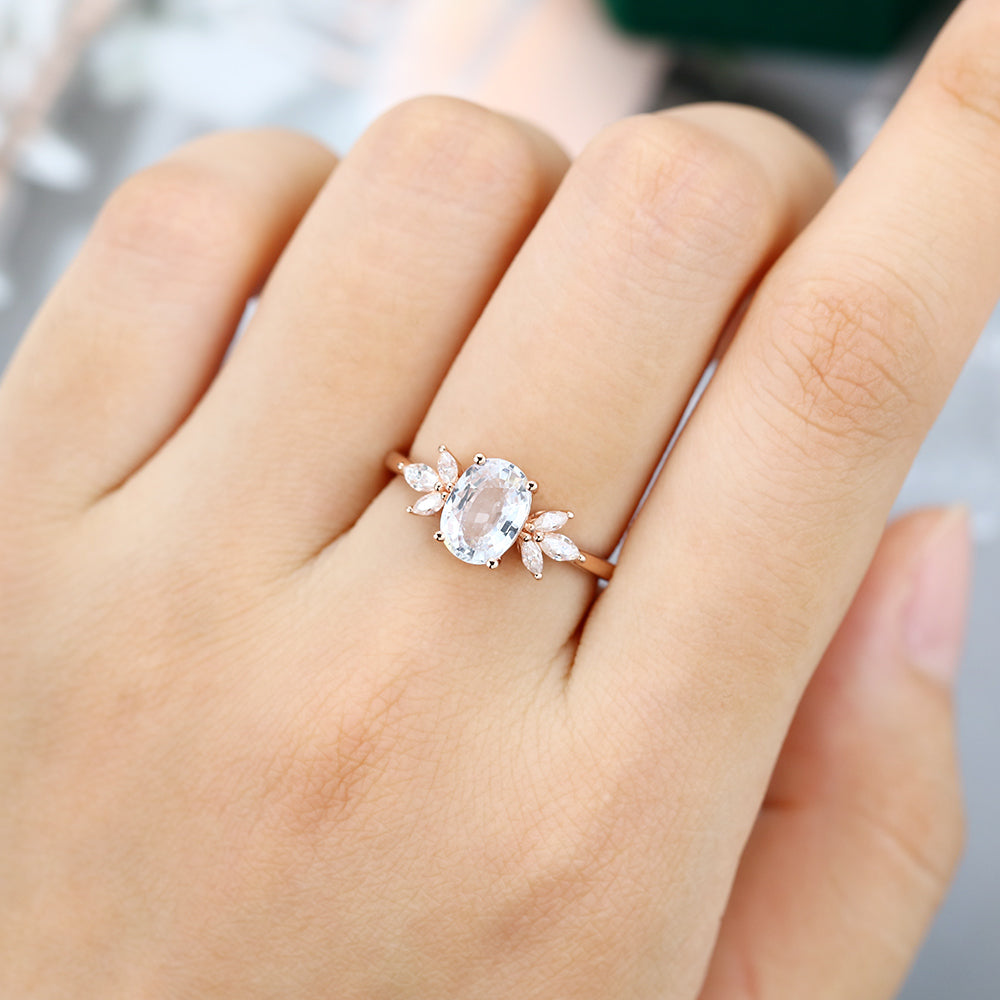 1.33 CT Oval Cluster Moissanite Engagement Ring