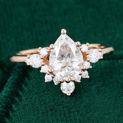 1 CT Pear Cluster Moissanite Engagement Ring