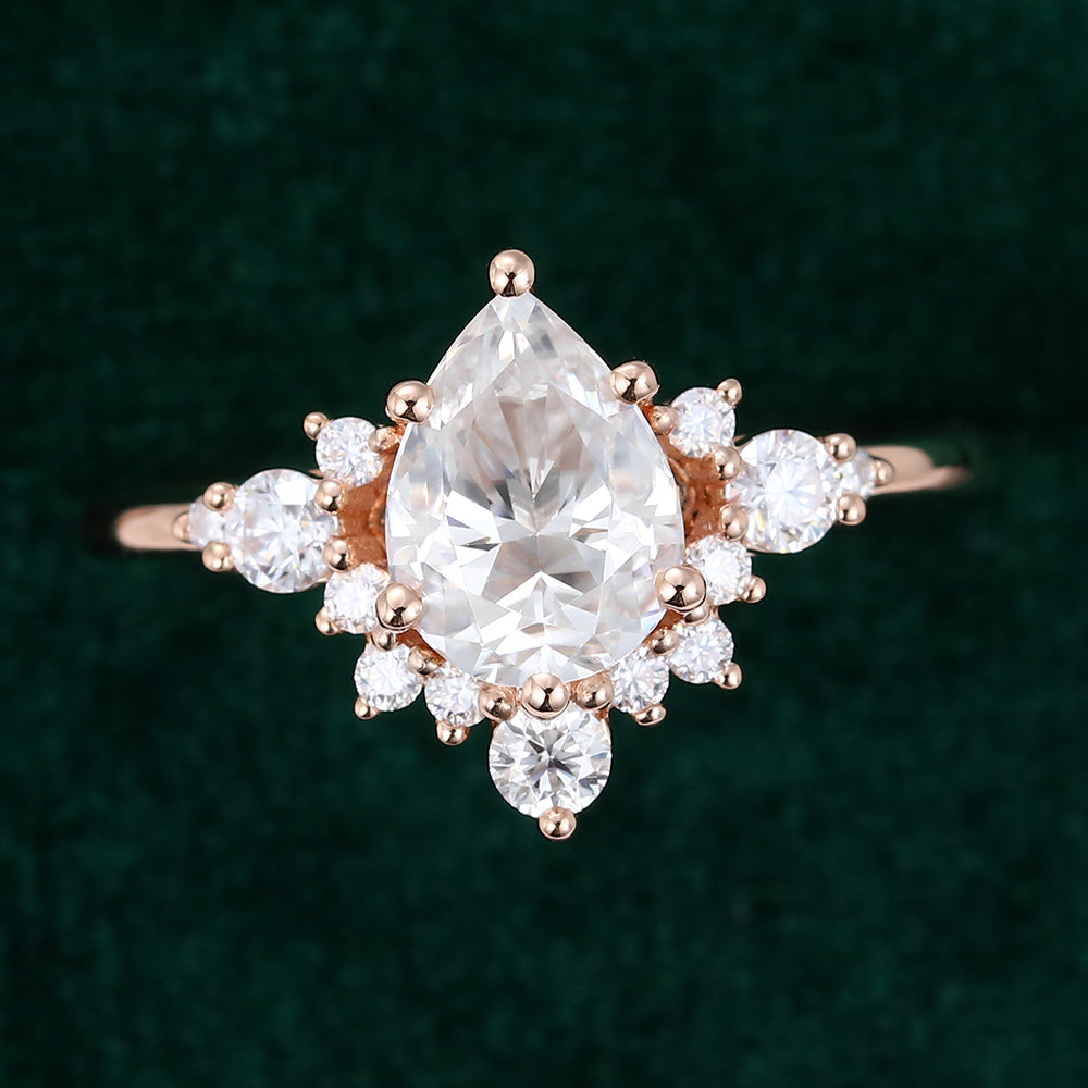 1 CT Pear Cluster Moissanite Engagement Ring