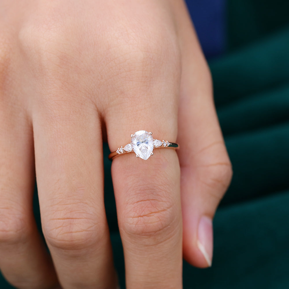 1 CT Pear Pave Moissanite Engagement Ring