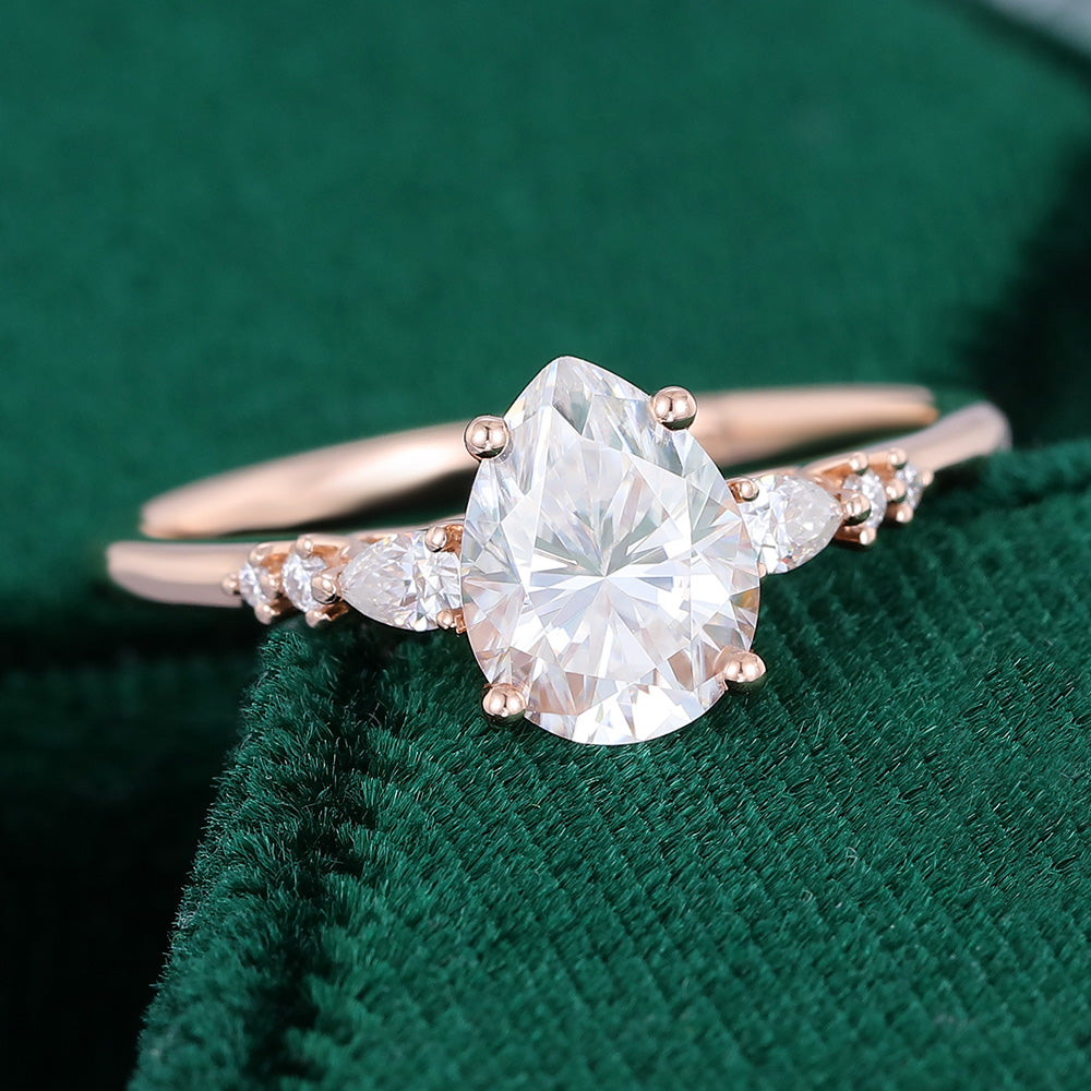 1 CT Pear Pave Moissanite Engagement Ring