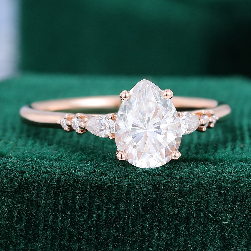 1 CT Pear Pave Moissanite Engagement Ring