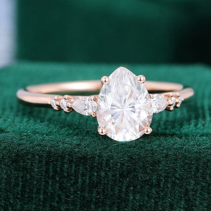 1 CT Pear Pave Moissanite Engagement Ring