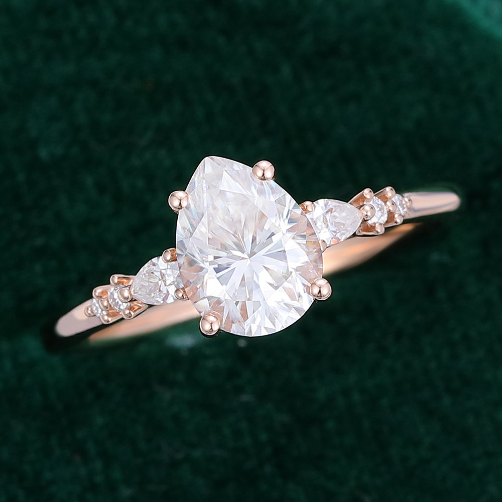 1 CT Pear Pave Moissanite Engagement Ring