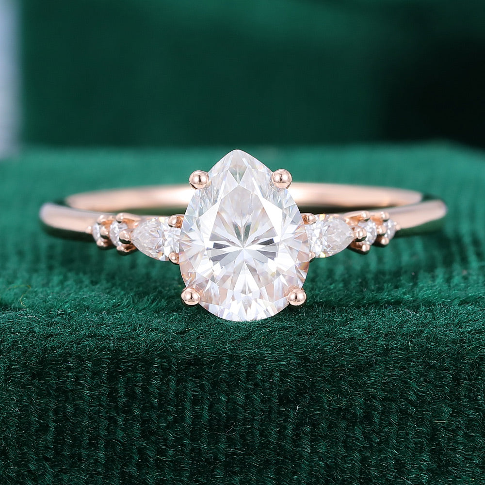 1 CT Pear Pave Moissanite Engagement Ring