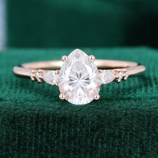 1 CT Pear Pave Moissanite Engagement Ring