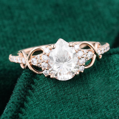 1 CT Pear Cluster Moissanite Engagement Ring