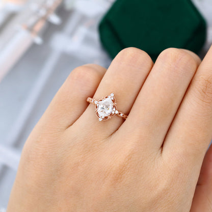 1 CT Pear Vintage Cluster Moissanite Engagement Ring