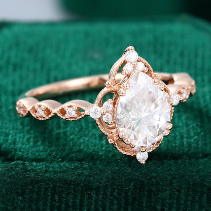 1 CT Pear Vintage Cluster Moissanite Engagement Ring